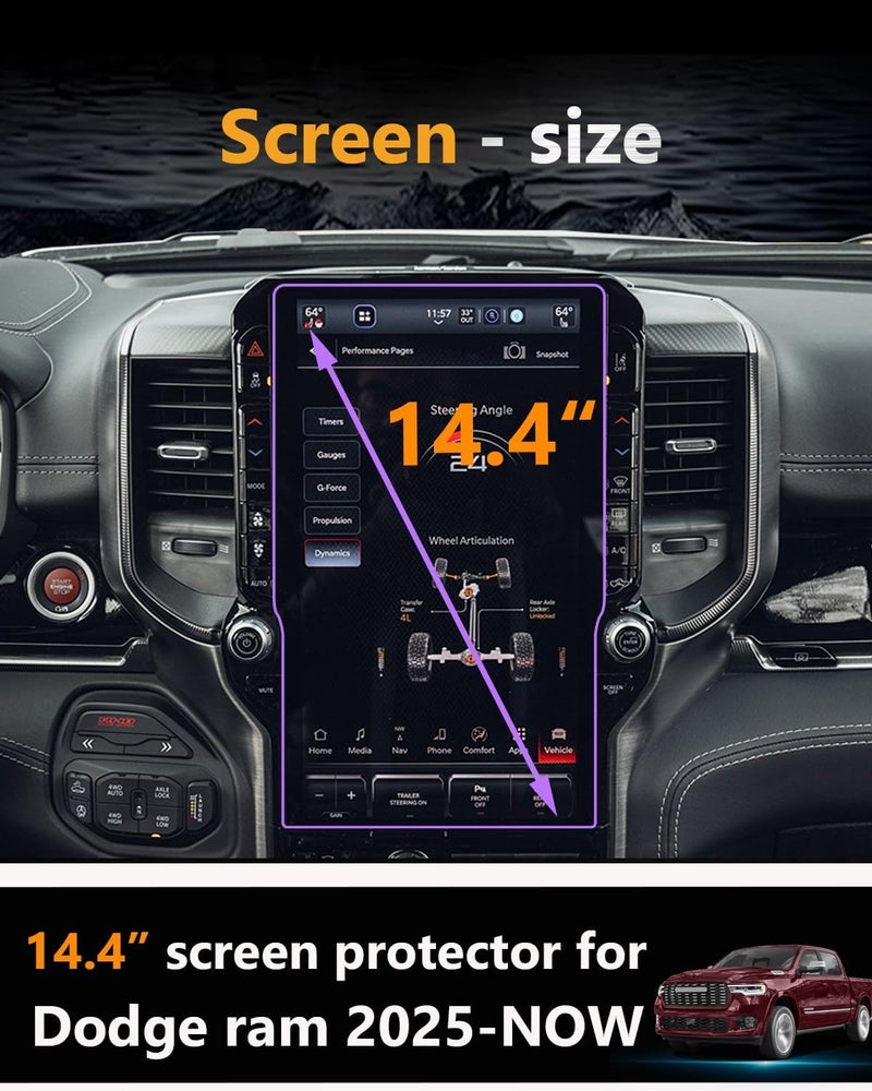 VIAROOM Screen Protector for Dodge Ram 1500 2025 2026,Tempered Glass Protective Film For Ram 2500 3500 LARAMIE LIMITED RHO Accessories- 14.4 inch - Image 2